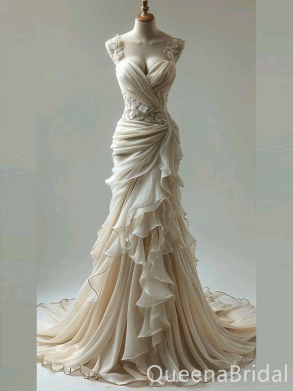 Elegant Sweetheart Mermaid Lace Appliques Party Dress Long Prom Dresse – QueenaBridal