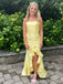 Sexy Strapless Straight Neck Ruffles Front Slit Yellow Mermaid Long Party Dress Long Prom Dresses to Impress ,WGP1450