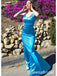 Elegant Blue V Neck Spaghetti Strap Mermaid Evening Long Prom Dresses,WGP479