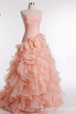 Strapless Ruffles Sweetheart A-line Ball Gown Party Dress Long Prom Dresses to Impress ,WGP1482