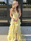 Sexy Yellow and White Sweetheart Ruffles Side Slit Sheath Long Party Dress Long Prom Dresses to Impress ,WGP1451