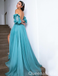 Gorgeous Off Shoulder A-line Open Back Evening Gown Long Evening Party Prom Dresses with Slit ,WGP1267