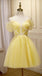 Yellow Sweetheart Off Shoulder Lace Up Back A-line Graduation Party Short Homecoming Dresses Formal Evening Party Dresses, QB0826