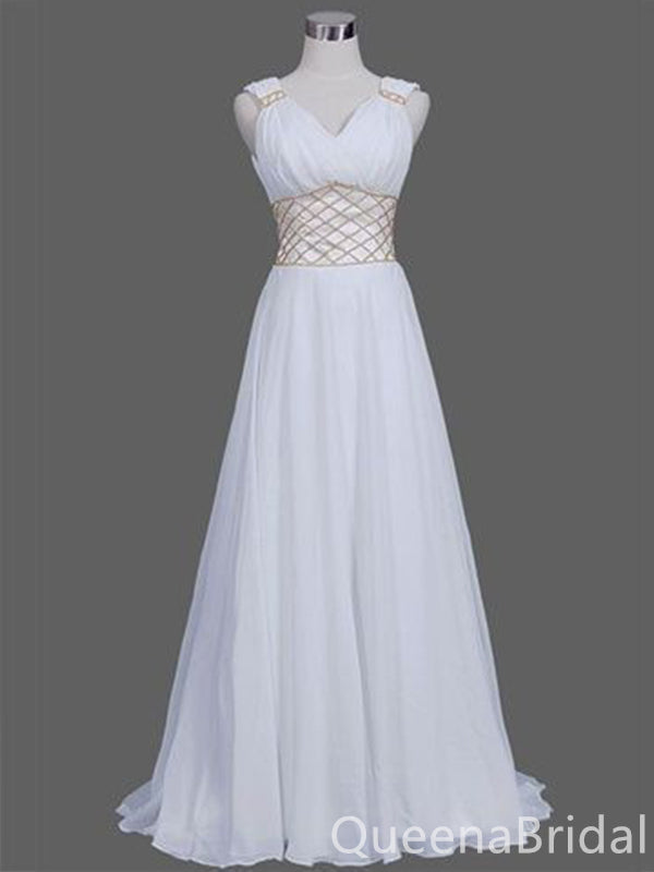 Elegant White V Neck A-line Long Party Dress Prom Dresses,WGP1741