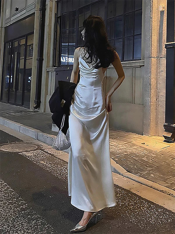 Elegant White Spaghetti Straps A-Line Criss-Cross Back   Long Evening Prom Dresses,WGP446