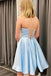 Elegant Light Blue Soft SAtin A-Line Cheap Simple Short Homecoming Dresses,QB0426