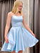 Elegant Light Blue Soft SAtin A-Line Cheap Simple Short Homecoming Dresses,QB0426