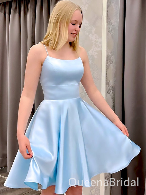 Elegant Light Blue Soft SAtin A-Line Cheap Simple Short Homecoming Dresses,QB0426