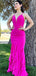 Elegant Pink Spaghetti Strap Ruffles V Neck Prom Dresses,WGP490