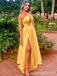 Sexy One Shoulder Yellow Side Slit A-line Evening Gown Long Prom Dresses ,WGP604