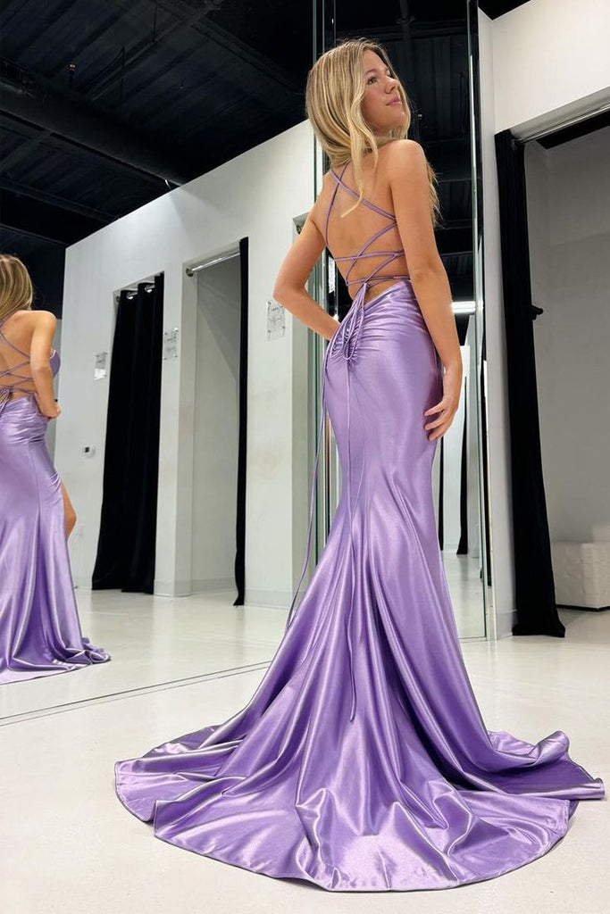 Elegant Light Purple Sequin Beading Side Slit Mermaid Long Evening Prom Dresses,WGP506