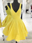 Charming Yellow Plunging A-line Short Homecoming Dresses with Pleats, QB0603