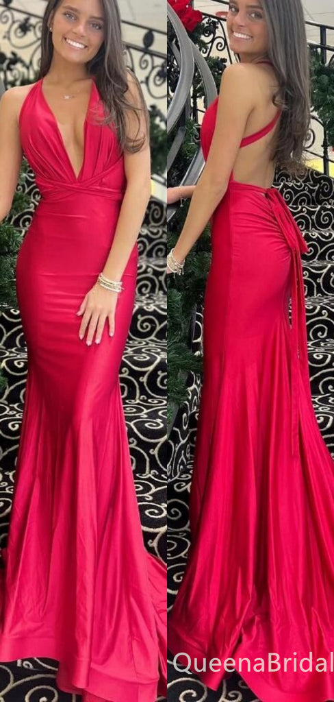 Sexy Red Plunging Sheath Evening Gown Maxi Long Formal Dresses Prom Dresses,WGP888