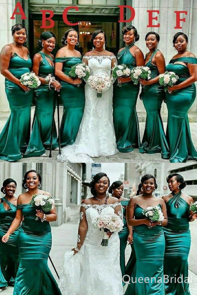 Mismatched Green Mermaid Long Bridesmaid Dresses , BDS0183