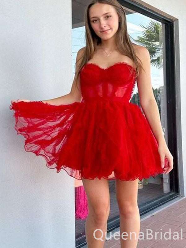 Sexy Strapless Red A-line Sweetheart Homecoming Dresses, CM563 QueenaBridal Sexy Strapless Red A-line Sweetheart Homecoming Dresses, CM563 QueenaBridal