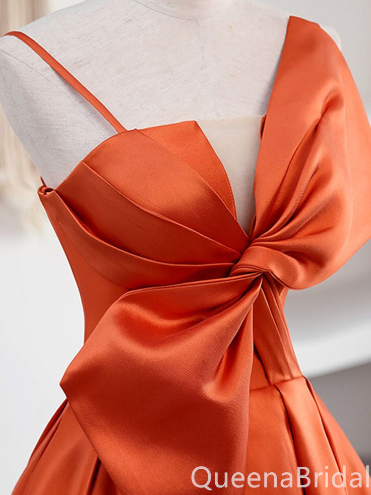 Orange A-line Spaghetti Straps Bow Evening Ball Gown Maxi Long Evening Party Prom Dresses ,WGP1009