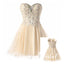 Champagne Strapless Sweetheart Lace Appliques Beaded Lace Up Back Graduation Party Short Homecoming Dresses, QB0789