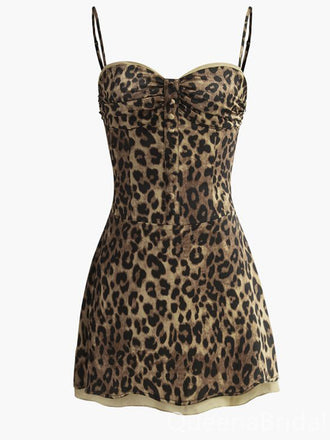 Stylish Leopard Print Spaghetti Straps A-line Graduation Party Short Homecoming Dress Formal Evening Party Dress , QB0850