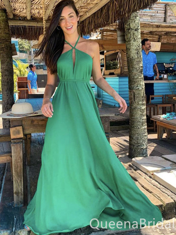 Elegant Green Halter A-line Party Dress Long Prom Dresses to Impress ,WGP1556