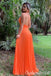 Orange Spaghetti Straps A-line Evening Gown Long Evening Party Prom Dresses  ,WGP1269