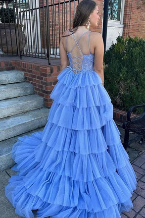 Elegant blue A-line Sweatheart Spaghetti Straps Long Prom Dress to Impress,WGP1734