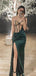 Sexy Bubble Dark Green Illusion Side Slit Mermaid Evening Long Prom Dresses,WGP455