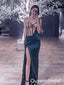 Sexy Bubble Dark Green Illusion Side Slit Mermaid Evening Long Prom Dresses,WGP483