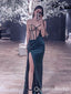 Sexy Bubble Dark Green Illusion Side Slit Mermaid Evening Long Prom Dresses,WGP455