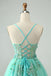 Green Spaghetti Straps Square Neck Lace Up Back A-line Graduation Party Short Homecoming Dresses Formal Evening Party Dresses, QB0829