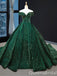 Shiny Green Off the Shoulder Lace up Back A-line Ball Gown Party Dress Long Prom Dresses to Impress ,WGP1486