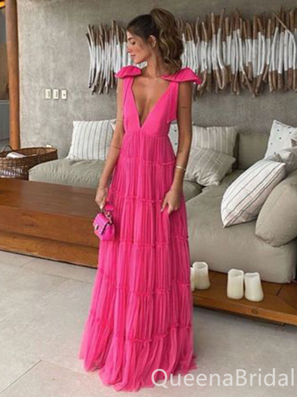 Sexy Open Back V Neck A-line Party Dress Long Prom Dresses to Impress ,WGP1558