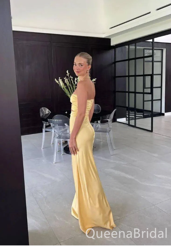 Sexy Yellow Strapless Sheath Long Party Dress Long Prom Dresses to Impress  ,WGP1407