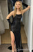 Sexy Black Spaghetti Straps Open Back Mermaid Long Party Dress Prom Dresses,WGP1744