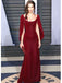 Elegant Red Half Sleeves Mermaid Wedding Guest Long Prom Dresses,WGP457