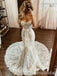 White Mermaid Sweetheart Lace Appliques Strapless Long Wedding Dresses with Trailing ,WGP226