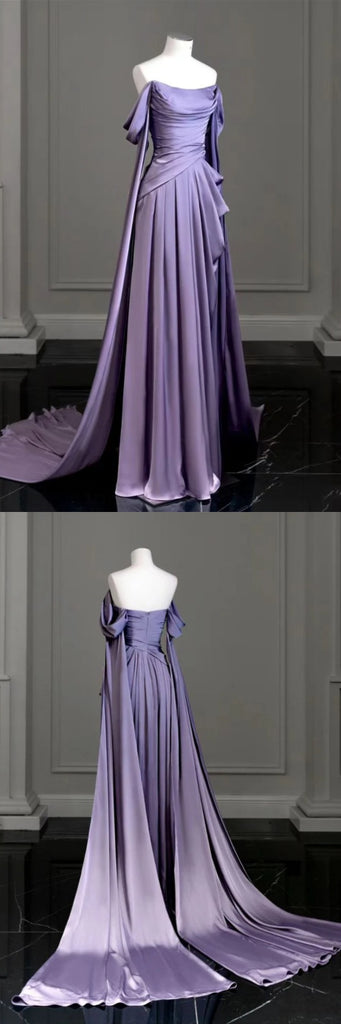 Elegant Purple Off the Shoulder A-line Party Dress Long Prom Dresses to Impress ,WGP1559