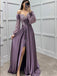 Sweetheart Long Sleeves A-line Long Prom Dresses to Impress with Slit ,WGP1361