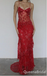 Sexy Red Spaghetti Straps Lace Appliques V Neck Long Party Dress Long Prom Dresses to Impress ,WGP1409