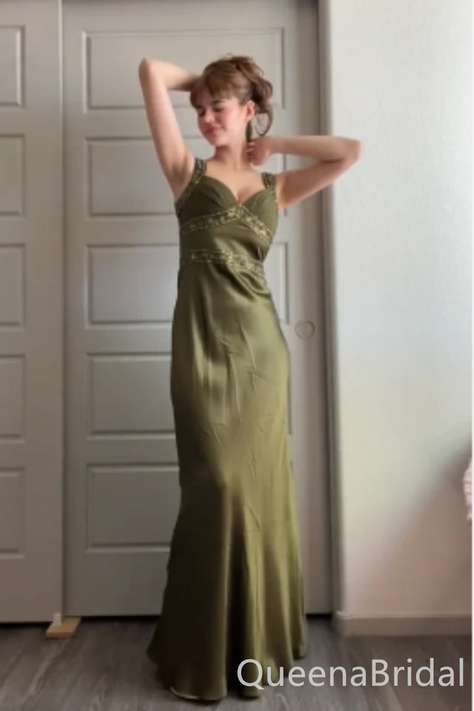 Elegant Olive Green Sweetheart Sheath Long Party Dress Long Prom Dresses to Impress ,WGP1410