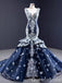 Blue Sweetheart Embroidery Sleeveless Lace up Back Mermaid Ball Gown Party Dress Long Prom Dresses to Impress ,WGP1490