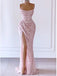 Sparkly Pink Sequin Pleats Side Slit Sleeveless Lace Up Back Mermaid Evening Long Prom Dresses,WGP460