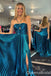 Sexy Spaghetti Straps Blue A-line Side Slit Long Party Dress Long Prom Dresses to Impress ,WGP1460