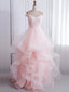 Light Pink Off Shoulder Ruffles A-line Long Prom Dresses to Impress ,WGP1365