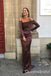 Brown Long Sleeves Off Shoulder Mermaid Evening Gown Maxi Long Evening Party Prom Dresses ,WGP1084