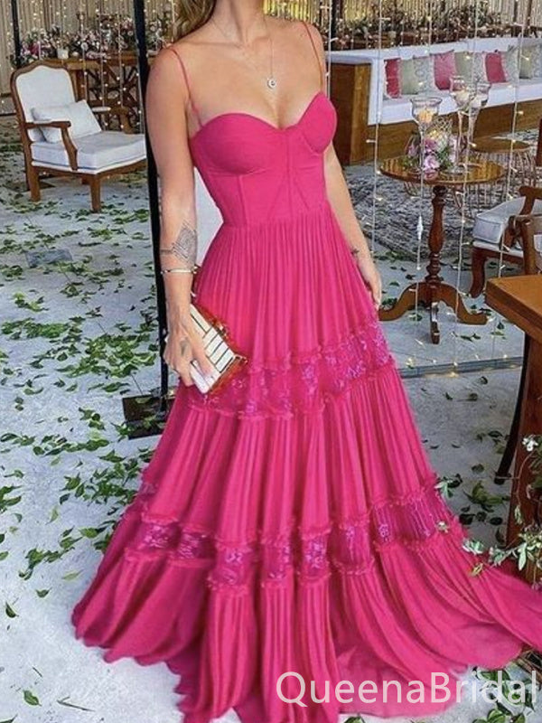 Sexy Spaghetti Straps Sweetheart Lace Appliques A-line Party Dress Long Prom Dresses to Impress ,WGP1563