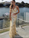 Shiny Gold Lace up Back Mermaid V Neck Long Party Dress Long Prom Dresses to Impress ,WGP1413