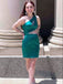 Elegant Green One Shoulder Sheath Simple Cheap Short Homecoming Dresses, QB0457