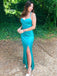 Elegant Blue V Neck Side Slit Mermaid Long Evening Prom Dresses,WGP504