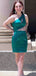 Elegant Green One Shoulder Sheath Simple Cheap Short Homecoming Dresses, QB0457