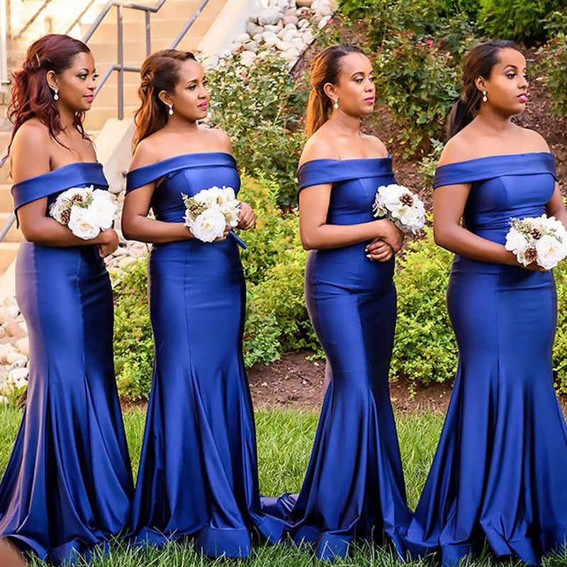 Elegant Royal Blue Off Shoulder Mermaid Simple Bridesmaid Dresses,BDS0178